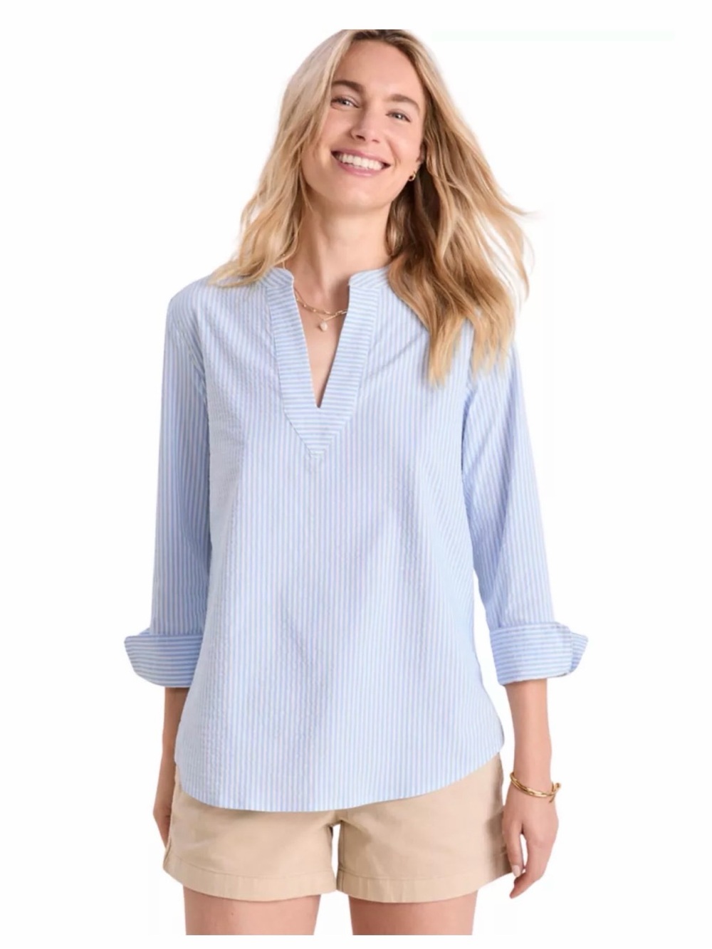 Vineyard Vines Light Blue Seersucker Top